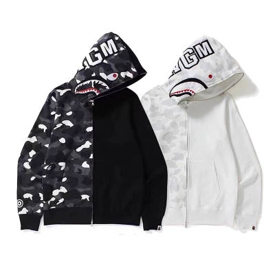 EM Sneakers BAPE City Camo Half Shark Luminescence Full Zip Hoodie Black /White 01