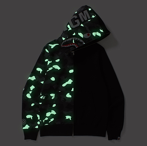 EM Sneakers BAPE City Camo Half Shark Luminescence Full Zip Hoodie Black /White
