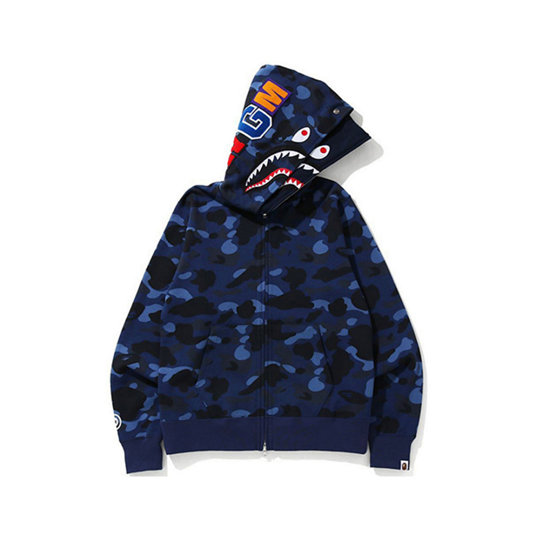 EM Sneakers BAPE Color Camo Shark Wide Full Zip Double Hoodie Navy