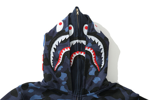 EM Sneakers BAPE Color Camo Shark Wide Full Zip Double Hoodie Navy