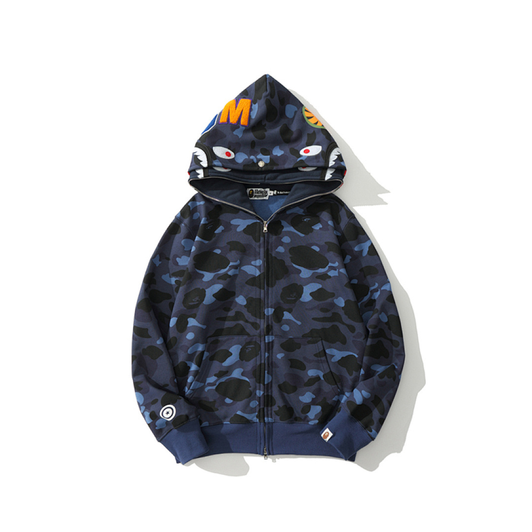 EM Sneakers BAPE Color Camo Shark Wide Full Zip Double Hoodie Navy