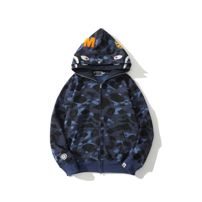 EM Sneakers BAPE Color Camo Shark Wide Full Zip Double Hoodie Navy 02