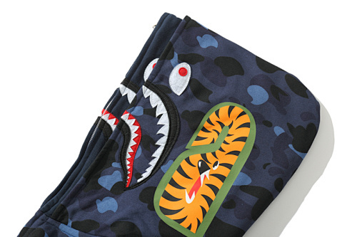 EM Sneakers BAPE Color Camo Shark Wide Full Zip Double Hoodie Navy