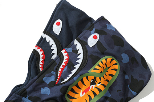 EM Sneakers BAPE Color Camo Shark Wide Full Zip Double Hoodie Navy