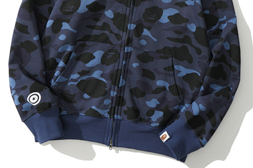 EM Sneakers BAPE Color Camo Shark Wide Full Zip Double Hoodie Navy