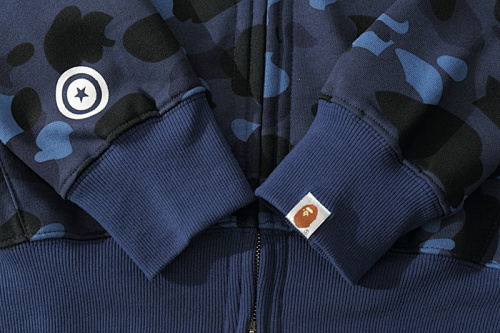 EM Sneakers BAPE Color Camo Shark Wide Full Zip Double Hoodie Navy