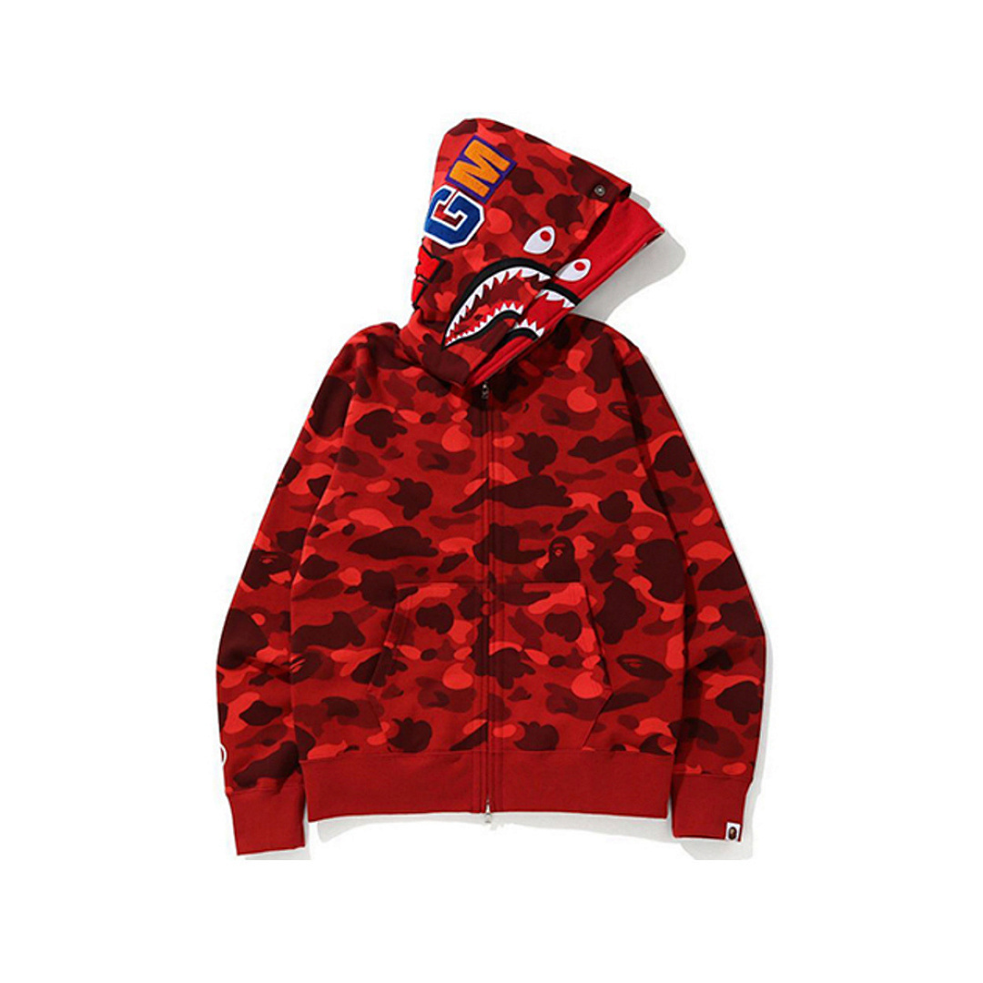 EM Sneakers BAPE Color Camo Shark Wide Full Zip Double Hoodie Red