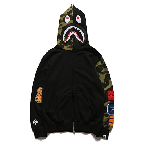 EM Sneakers BAPE Green Camouflage Half Sleeves Full Zip Hoodie