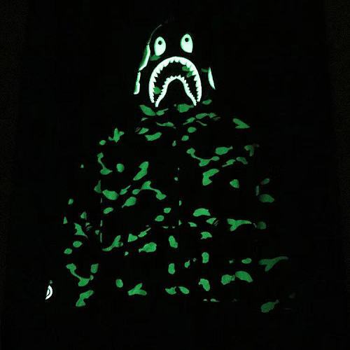 EM Sneakers BAPE Shark Head Black & White Glow-in-the-Dark Color-block Hoodie
