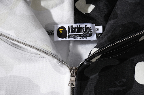EM Sneakers BAPE Shark Head Black & White Glow-in-the-Dark Color-block Hoodie
