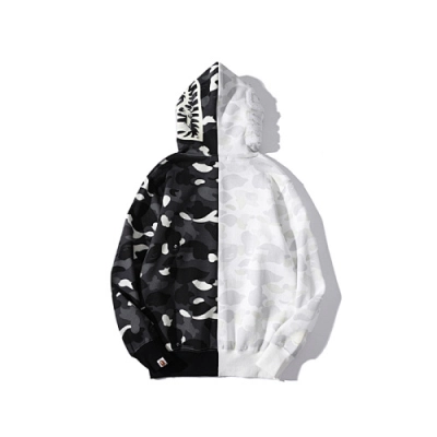 EM Sneakers BAPE Shark Head Black & White Glow-in-the-Dark Color-block Hoodie 02