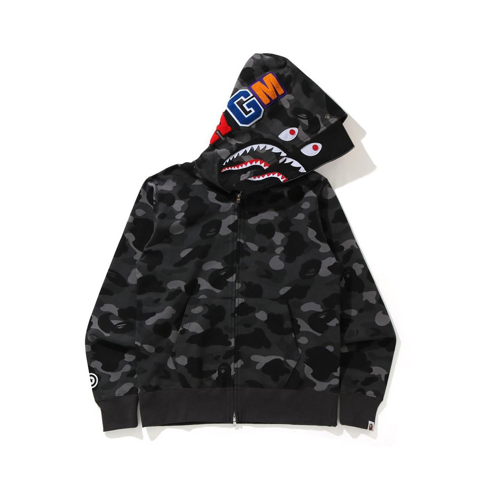 EM Sneakers BAPE Shark Head Black Grey Camouflage Double Hooded Hoodie
