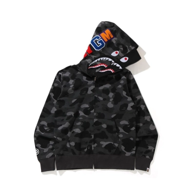EM Sneakers BAPE Shark Head Black Grey Camouflage Double Hooded Hoodie 01