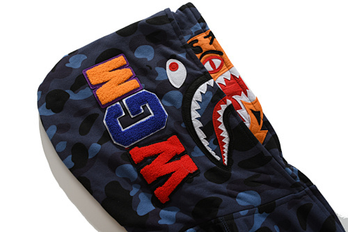 EM Sneakers BAPE Shark Head Tiger Head Zipper Camouflage Double Hooded Hoodie Blue