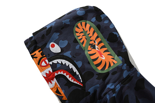 EM Sneakers BAPE Shark Head Tiger Head Zipper Camouflage Double Hooded Hoodie Blue