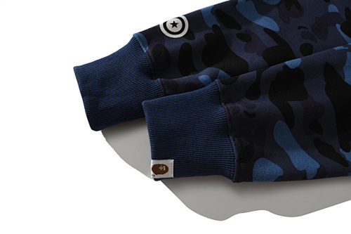 EM Sneakers BAPE Shark Head Tiger Head Zipper Camouflage Double Hooded Hoodie Blue