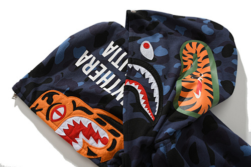 EM Sneakers BAPE Shark Head Tiger Head Zipper Camouflage Double Hooded Hoodie Blue