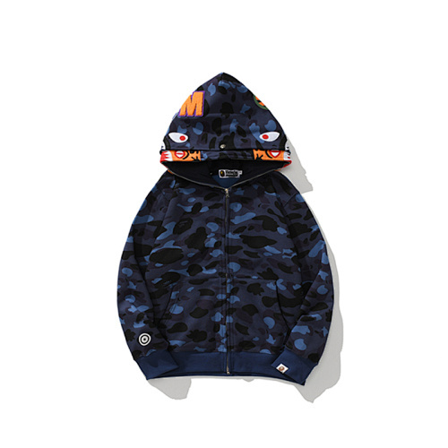 EM Sneakers BAPE Shark Head Tiger Head Zipper Camouflage Double Hooded Hoodie Blue