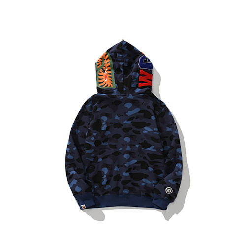 EM Sneakers BAPE Shark Head Tiger Head Zipper Camouflage Double Hooded Hoodie Blue