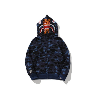 EM Sneakers BAPE Shark Head Tiger Head Zipper Camouflage Double Hooded Hoodie Blue 02