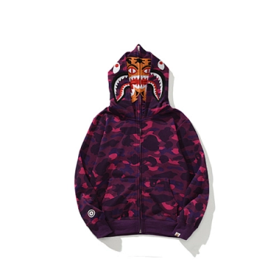 EM Sneakers BAPE Shark Head Tiger Head Zipper Camouflage Double Hooded Hoodie Purple 02
