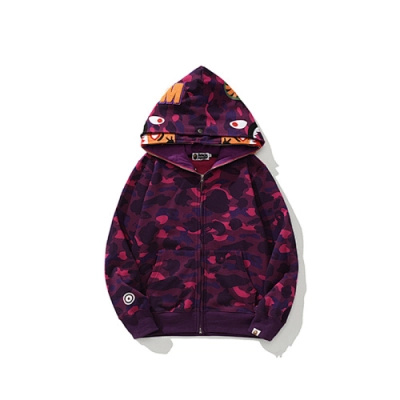 EM Sneakers BAPE Shark Head Tiger Head Zipper Camouflage Double Hooded Hoodie Purple 01