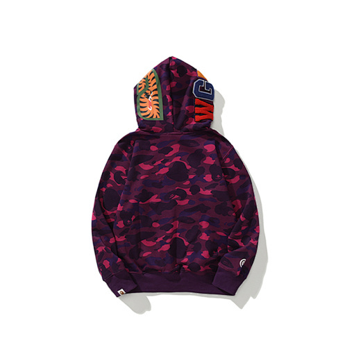 EM Sneakers BAPE Shark Head Tiger Head Zipper Camouflage Double Hooded Hoodie Purple