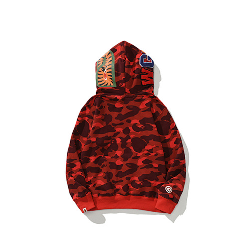 EM Sneakers BAPE Shark Head Tiger Head Zipper Camouflage Double Hooded Hoodie Red