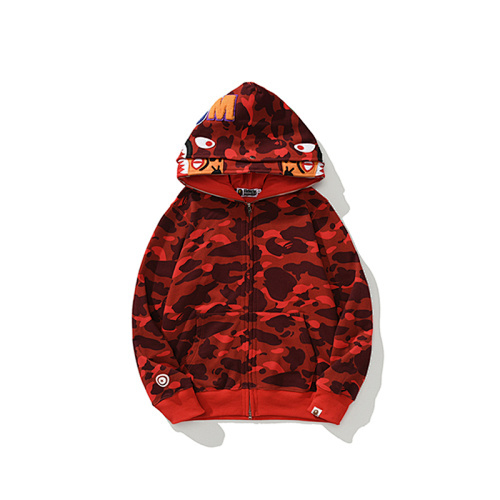 EM Sneakers BAPE Shark Head Tiger Head Zipper Camouflage Double Hooded Hoodie Red