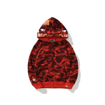 EM Sneakers BAPE Shark Head Tiger Head Zipper Camouflage Double Hooded Hoodie Red 01
