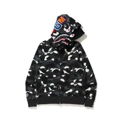 EM Sneakers BAPE Shark Head Tiger Head Zipper Luminous Camouflage Double Hooded Hoodie Dark Gray 01