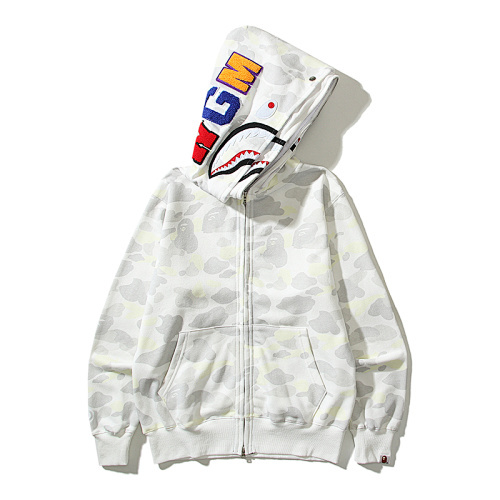 EM Sneakers BAPE Shark Head Tiger Head Zipper Luminous Camouflage Double Hooded Hoodie Gray and White