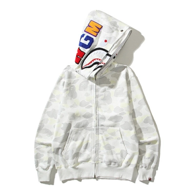 EM Sneakers BAPE Shark Head Tiger Head Zipper Luminous Camouflage Double Hooded Hoodie Gray and White 01