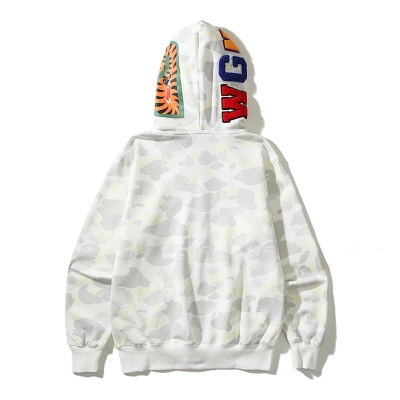 EM Sneakers BAPE Shark Head Tiger Head Zipper Luminous Camouflage Double Hooded Hoodie Gray and White 02
