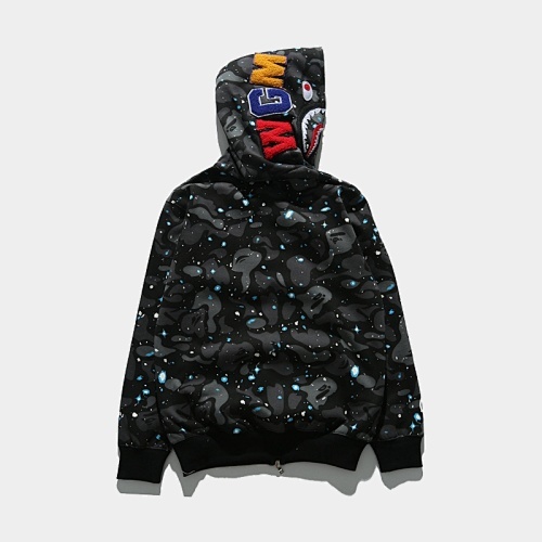 EM Sneakers BAPE Shark Head Tiger Head Zipper Starry Sky Camouflage Double Hooded Hoodie Dark Gray