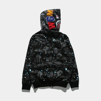 EM Sneakers BAPE Shark Head Tiger Head Zipper Starry Sky Camouflage Double Hooded Hoodie Dark Gray 02