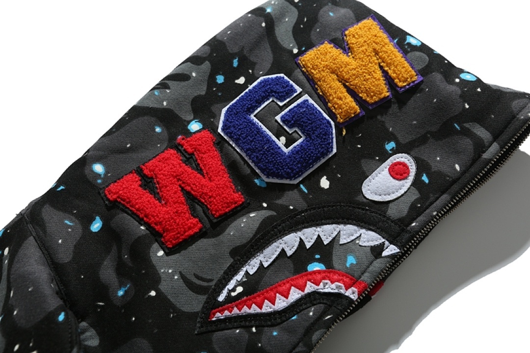 EM Sneakers BAPE Shark Head Tiger Head Zipper Starry Sky Camouflage Double Hooded Hoodie Dark Gray