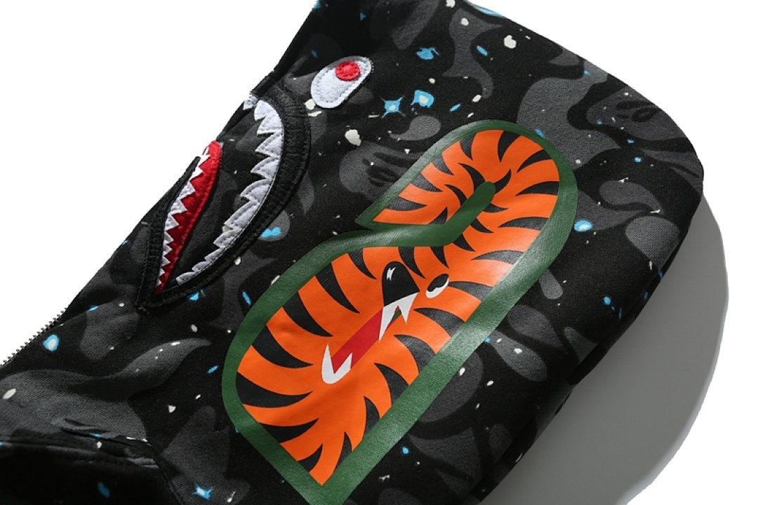 EM Sneakers BAPE Shark Head Tiger Head Zipper Starry Sky Camouflage Double Hooded Hoodie Dark Gray