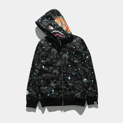 EM Sneakers BAPE Shark Head Tiger Head Zipper Starry Sky Camouflage Double Hooded Hoodie Dark Gray 01