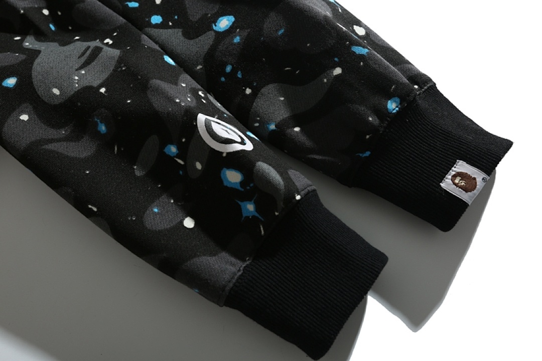 EM Sneakers BAPE Shark Head Tiger Head Zipper Starry Sky Camouflage Double Hooded Hoodie Dark Gray