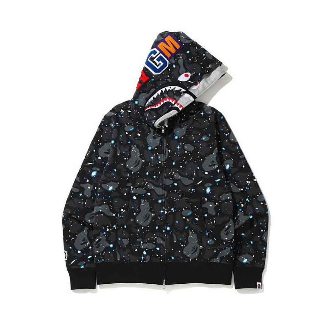 EM Sneakers BAPE Space Camo Shark Full Zip Double Hoodie Black
