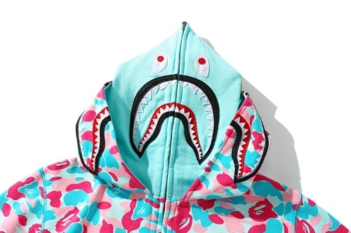 EM Sneakers BAPE Store Miami Shark Full Zip Double Hooded Hoodie Pink/Blue
