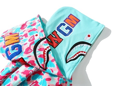 EM Sneakers BAPE Store Miami Shark Full Zip Double Hooded Hoodie Pink/Blue