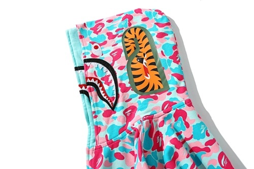 EM Sneakers BAPE Store Miami Shark Full Zip Double Hooded Hoodie Pink/Blue