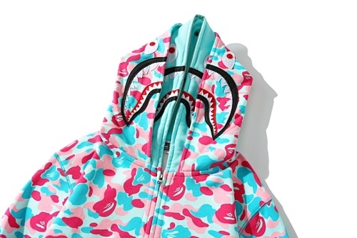 EM Sneakers BAPE Store Miami Shark Full Zip Double Hooded Hoodie Pink/Blue