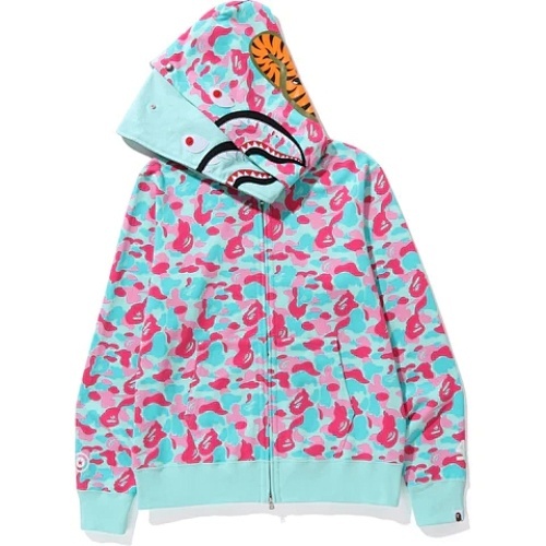 EM Sneakers BAPE Store Miami Shark Full Zip Double Hooded Hoodie Pink/Blue