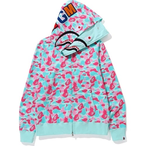 EM Sneakers BAPE Store Miami Shark Full Zip Double Hooded Hoodie Pink/Blue