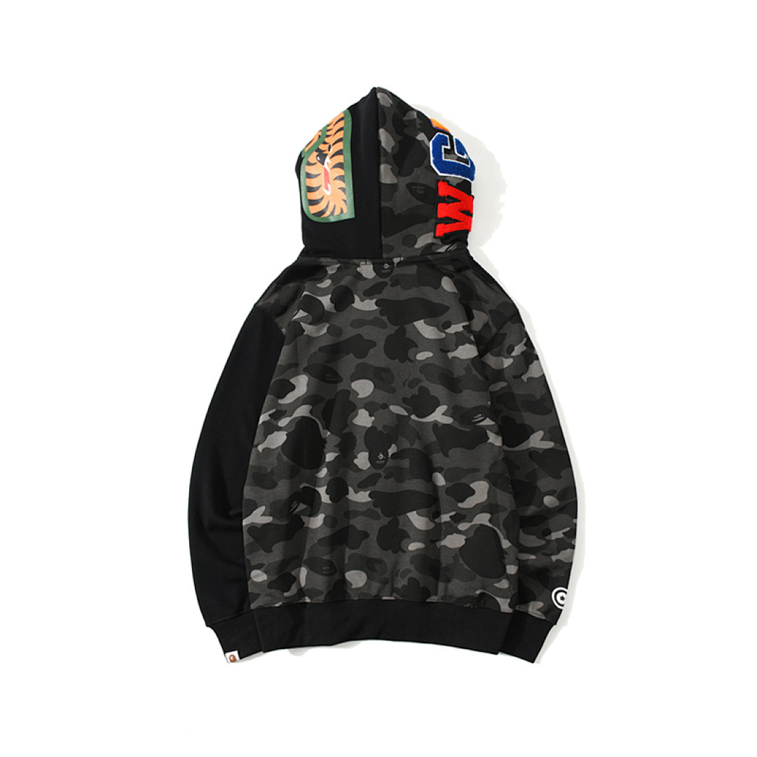 EM Sneakers BAPE Tiger Head Double Hood Camouflage Patchwork Hoodie