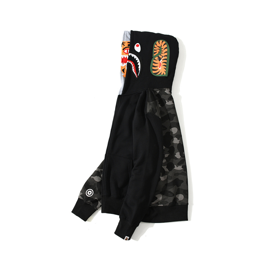 EM Sneakers BAPE Tiger Head Double Hood Camouflage Patchwork Hoodie
