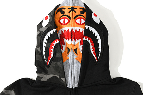 EM Sneakers BAPE Tiger Head Double Hood Camouflage Patchwork Hoodie